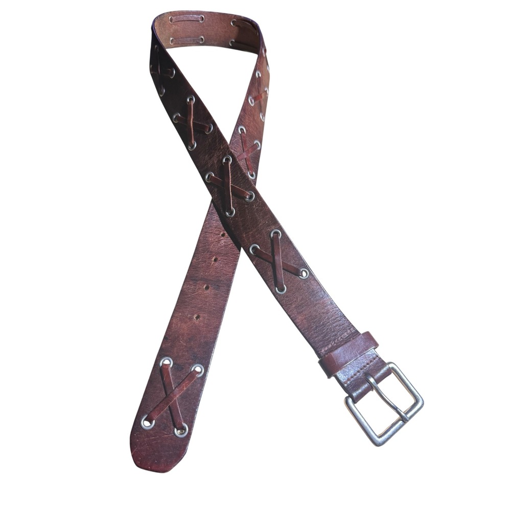 Aeropostale Womens Brown Leather Grommet Lace Up Criss Cross Belt Medium Y2K